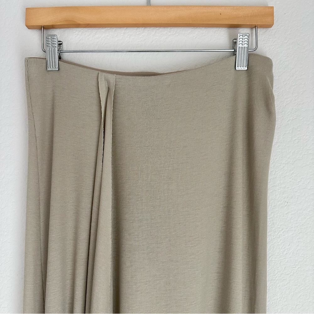 BCBGMAXAZRIA Logan Ribbed Stretch Maxi Skirt Side Curve Tall Girlies 42 Beige SM - Picture 15 of 17